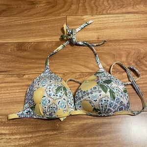 Never Worn Floral Lemon Bikini Top with Pads